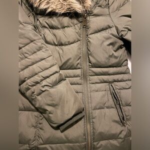 Douvet Green and Black Jacket with Fur Trim